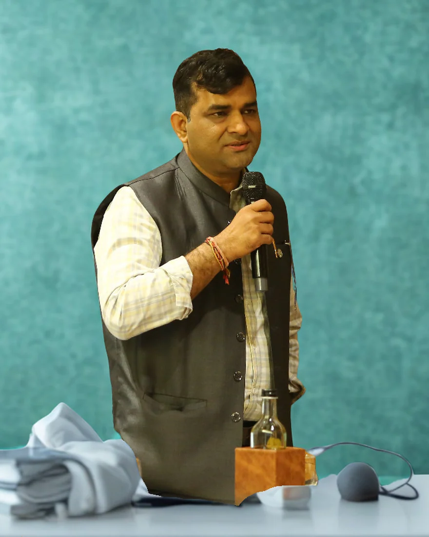 Somendra Nath Tiwari speaking at a training session